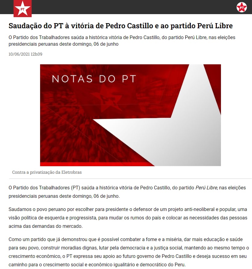 nota pt presidente peru