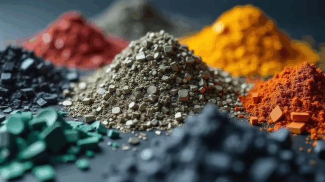 Minerais e metais raros usados em tecnologia, eletrônicos, energia limpa e indústria.
