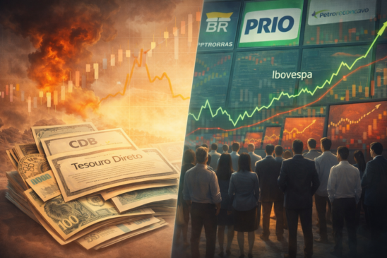 Ações lideram buscas mesmo com guerra e juros altos, enquanto renda fixa ganha força no radar